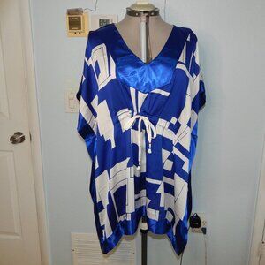 Lane Bryant Plus Size 14 16 Blue White Caftan Blouse Shirt Top Coverup Swim